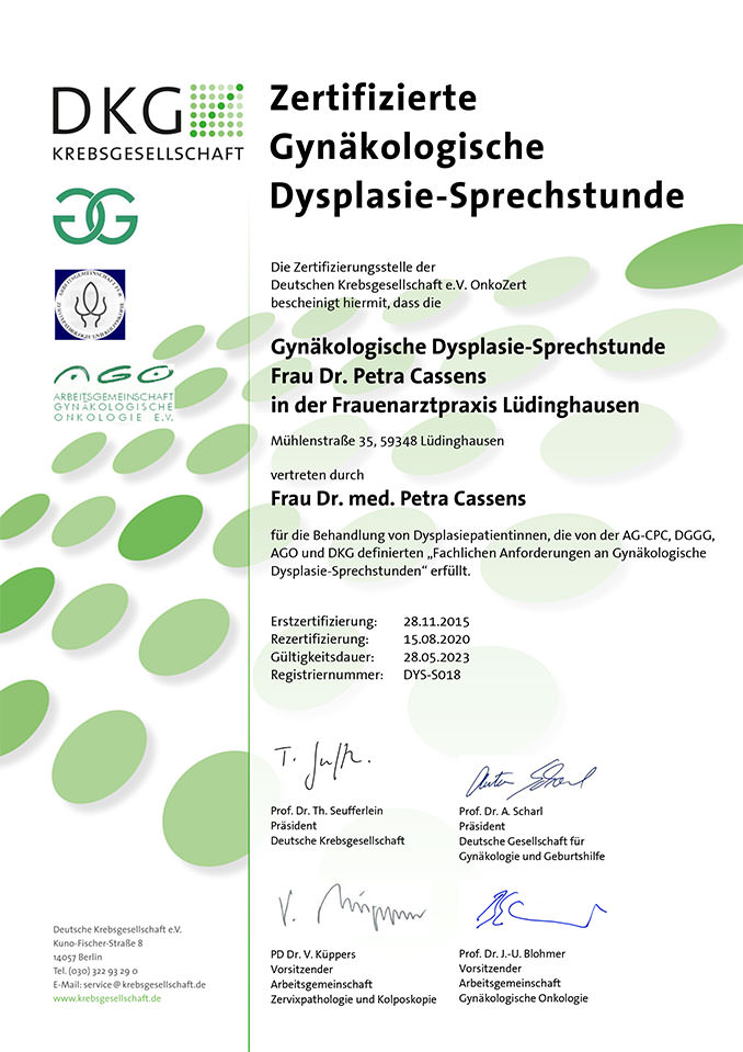 Praxis-Dr-Cassens-Luedinghausen-Dysplasie-Zertifikat